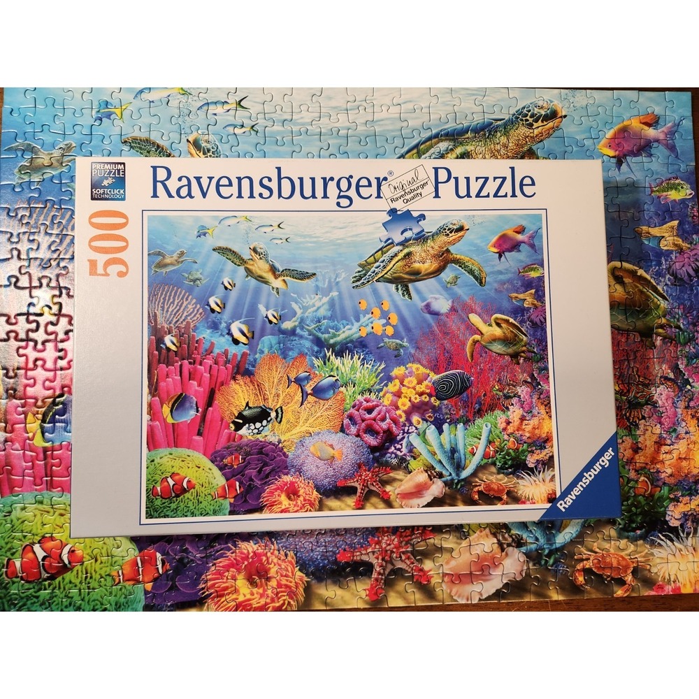 Ravensburger 500 Piece Puzzle Marine World Coral Reef Sea Turtles Fish Complete